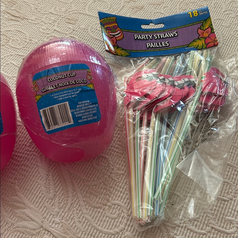 3/$30 SALE!!! Pink Coconut Cup and Party Straws Set